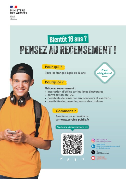 Bientôt 16 ans? Pensez au recensement!