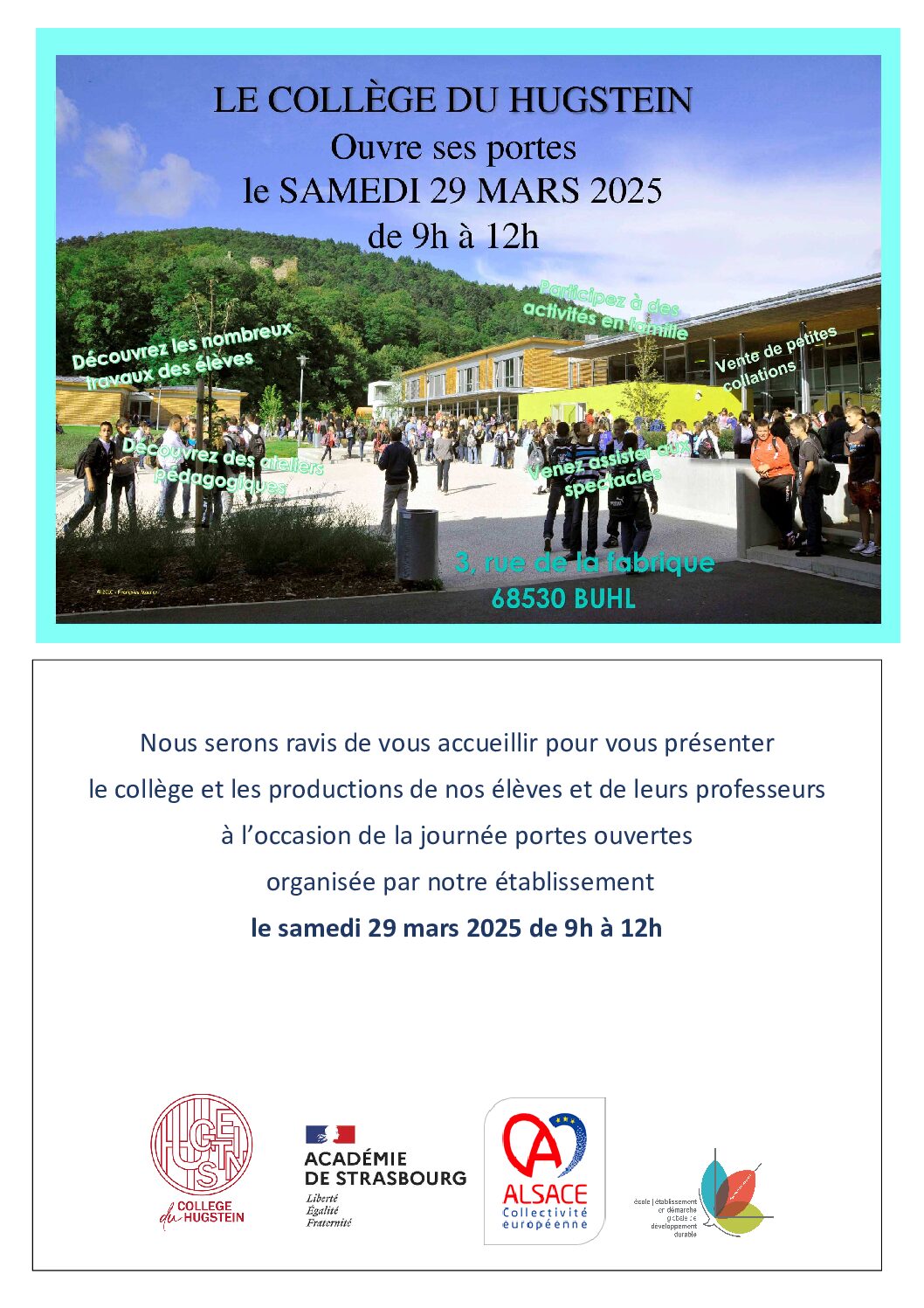 INVITATION PORTES OUVERTES COLLEGE DU HUGSTEIN SAMEDI 29 MARS 2025